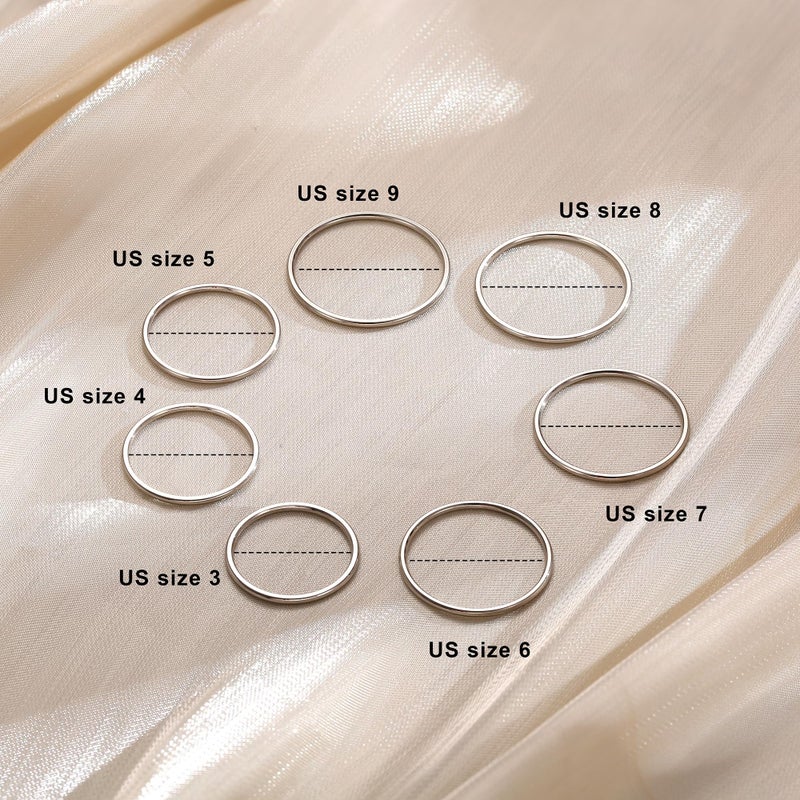 MILACOLATO Silver Rings for Women | 1mm Thin Stainless Steel Bands Rings | Midi Thumb Pinky Toe Stacking Kunckle Rings 7Pcs | Rounded Comfort-Fit Size 3/4/5/6/7/8/9 - Image 2